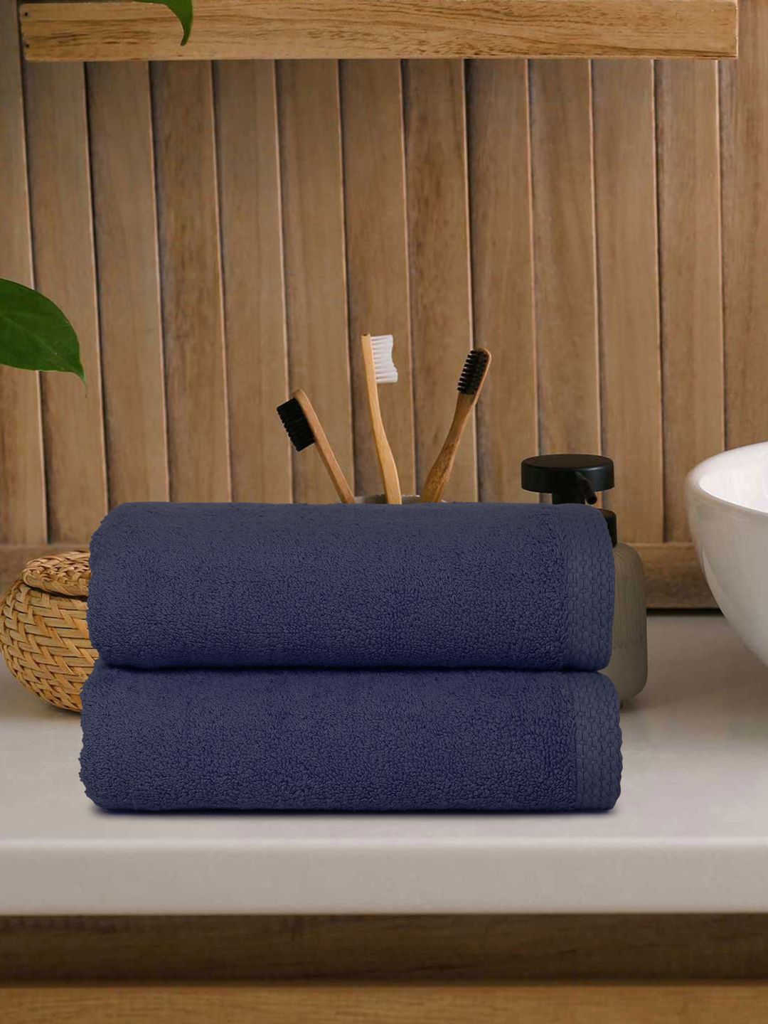 DREAM WEAVERZ Navy blue 2 Pieces Cotton 550 GSM Hand Towels-picture-30