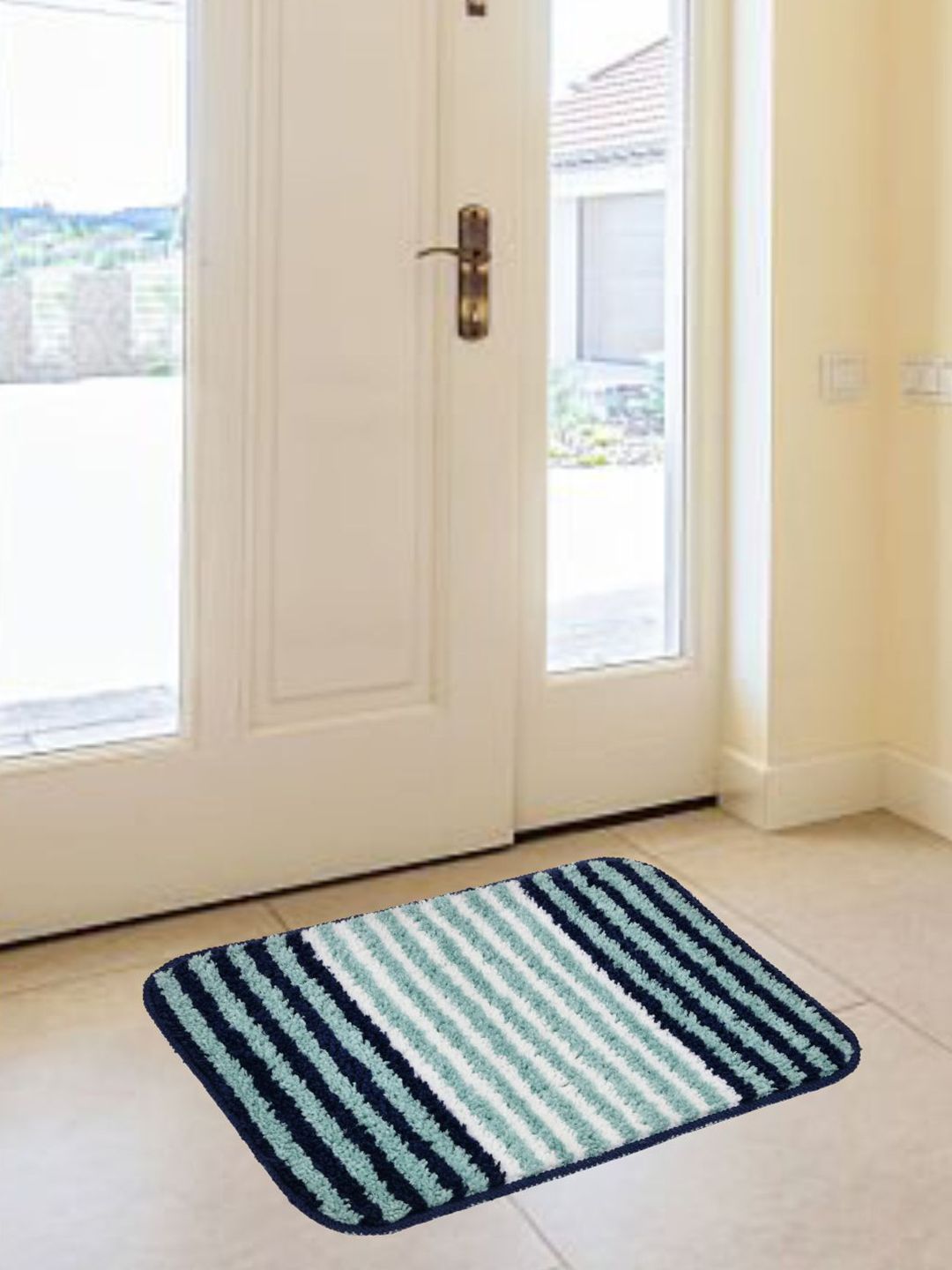 DREAM WEAVERZ Blue & White Striped Microfibre Anti Skid Doormat-picture-18