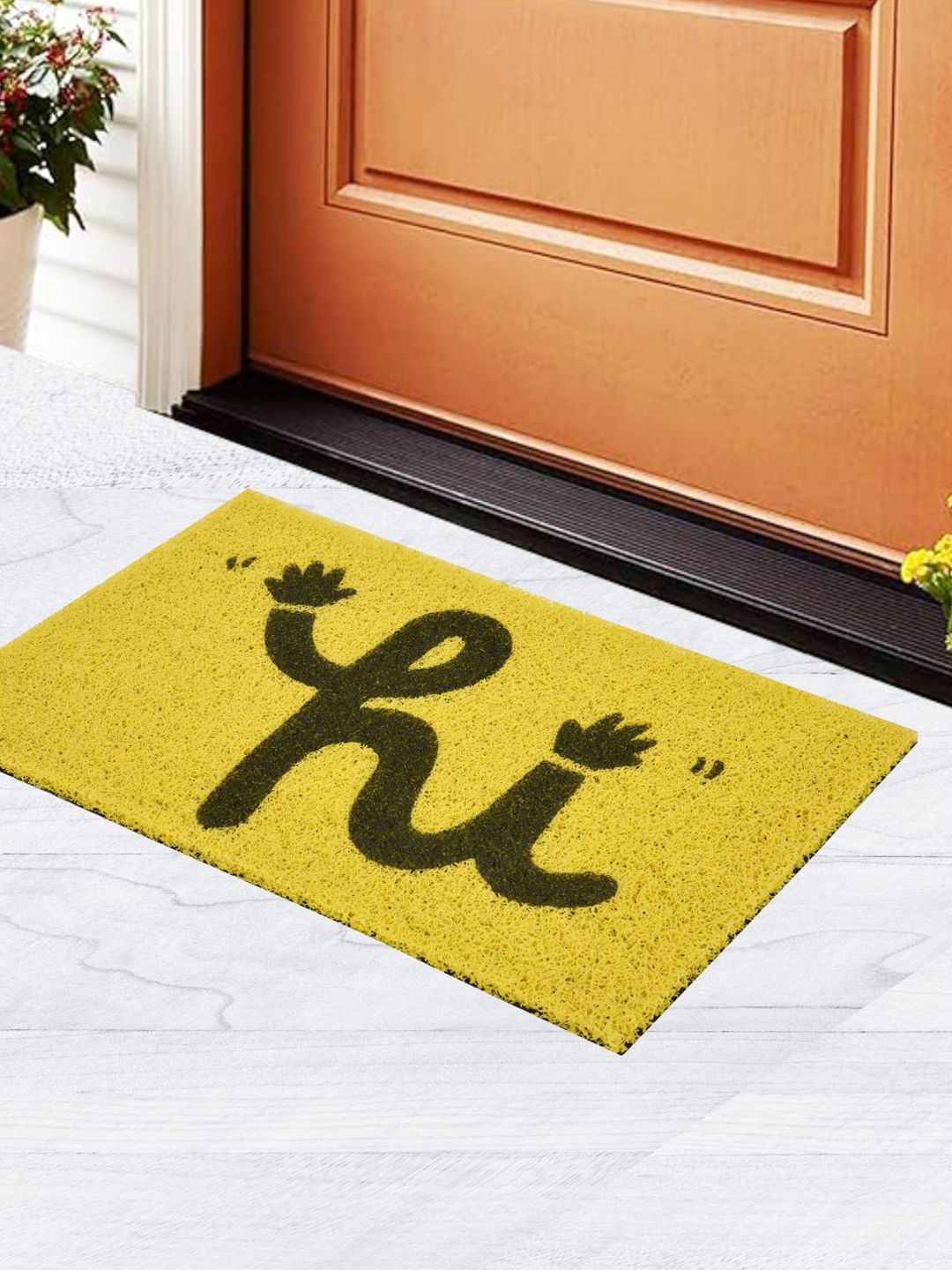 DREAM WEAVERZ Mustard Yellow & Olive Green Rubber Coir Printed Doormat-image-24