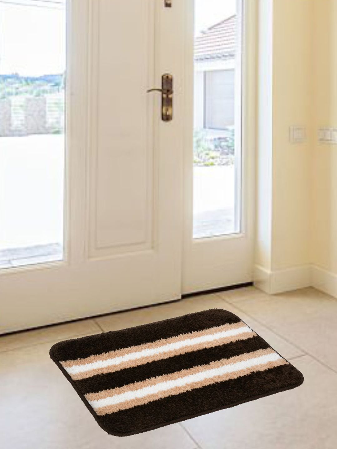 DREAM WEAVERZ Brown & White Striped Microfibre Anti Skid Doormat-image-35