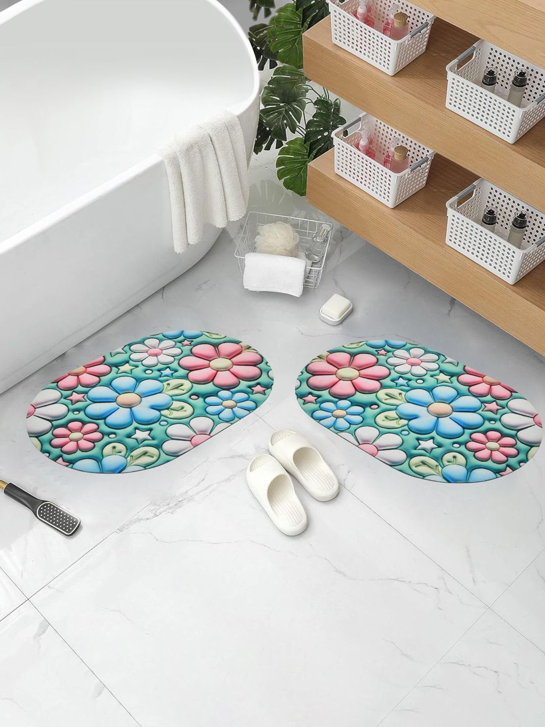DREAM WEAVERZ Set Of 2 Green 300 GSM Super Absorbent Bath Rugs-image-41
