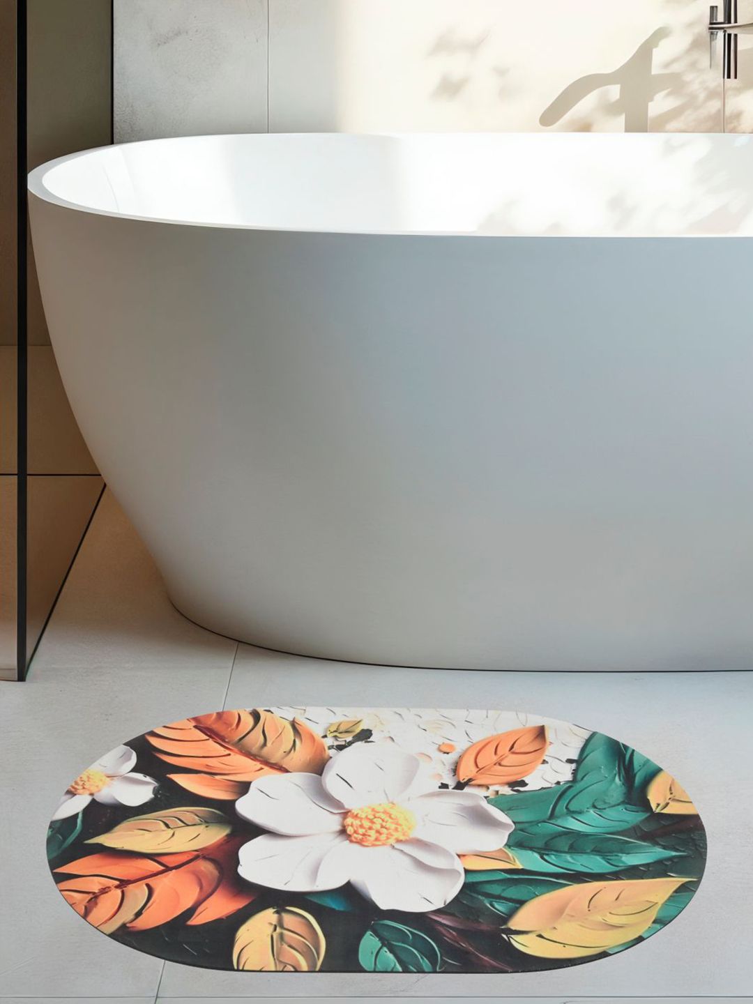 DREAM WEAVERZ White & Green Floral Printed 300 GSM Anti-Skid Bath Rugs-image-39