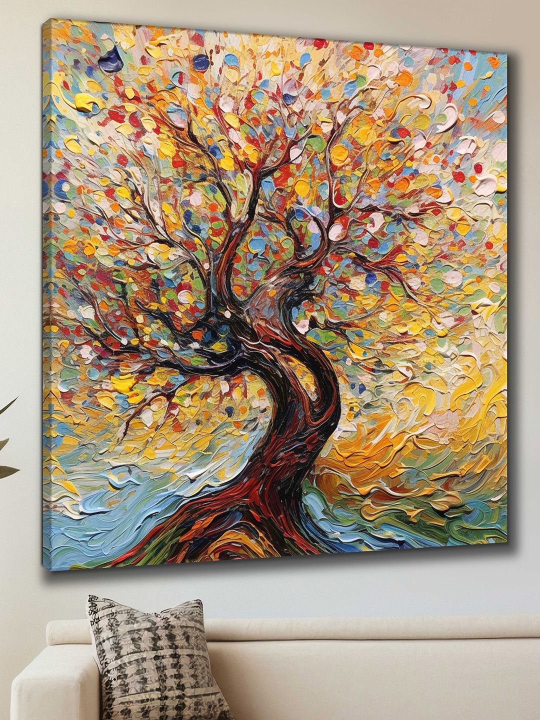 Myntra Elegant Homes Yellow & Blue 1 Piece Canvas Floral and Botanical Wall Art-picture-23