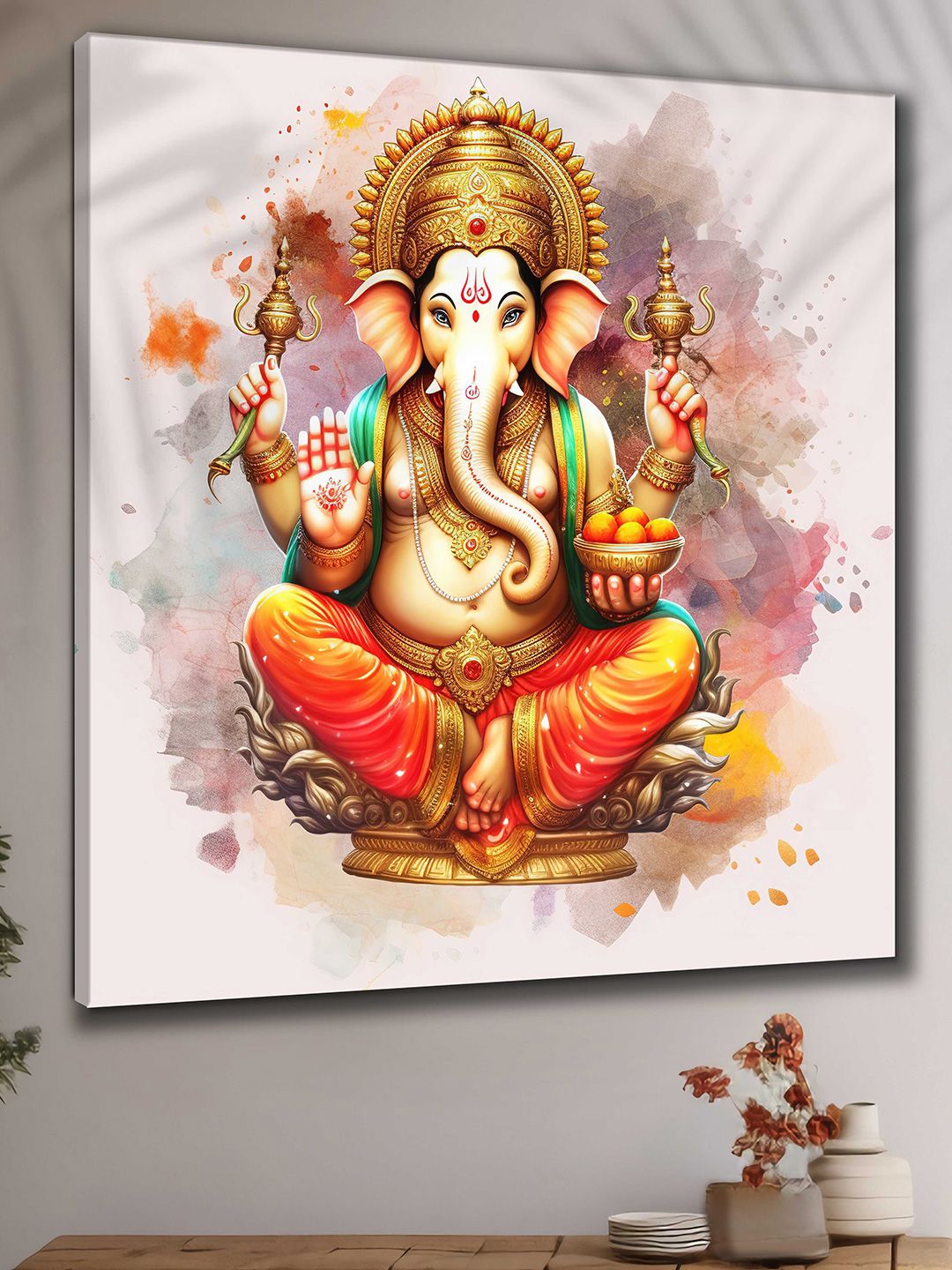 Myntra Elegant Homes Orange & Gold-Toned Lord Ganesha Canvas Religious Wall Art-picture-15