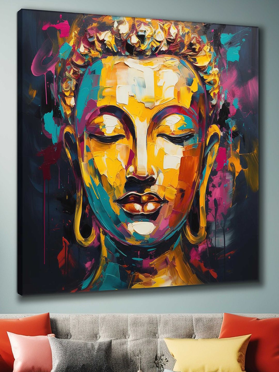 Myntra Elegant Homes Yellow & Black Buddha Religious Canvas Wall Art-picture-37