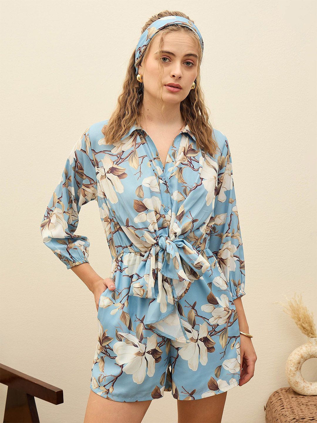 SASSAFRAS Women Floral Printed Tie-Up Playsuit
