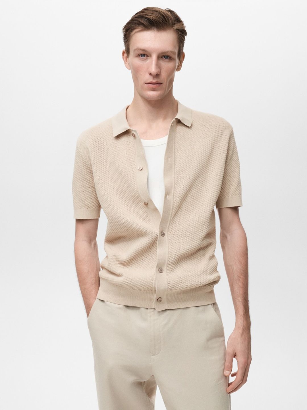 MANGO MAN Ribbed Pure Cotton Spread Collar Casual Shirt-picture-29