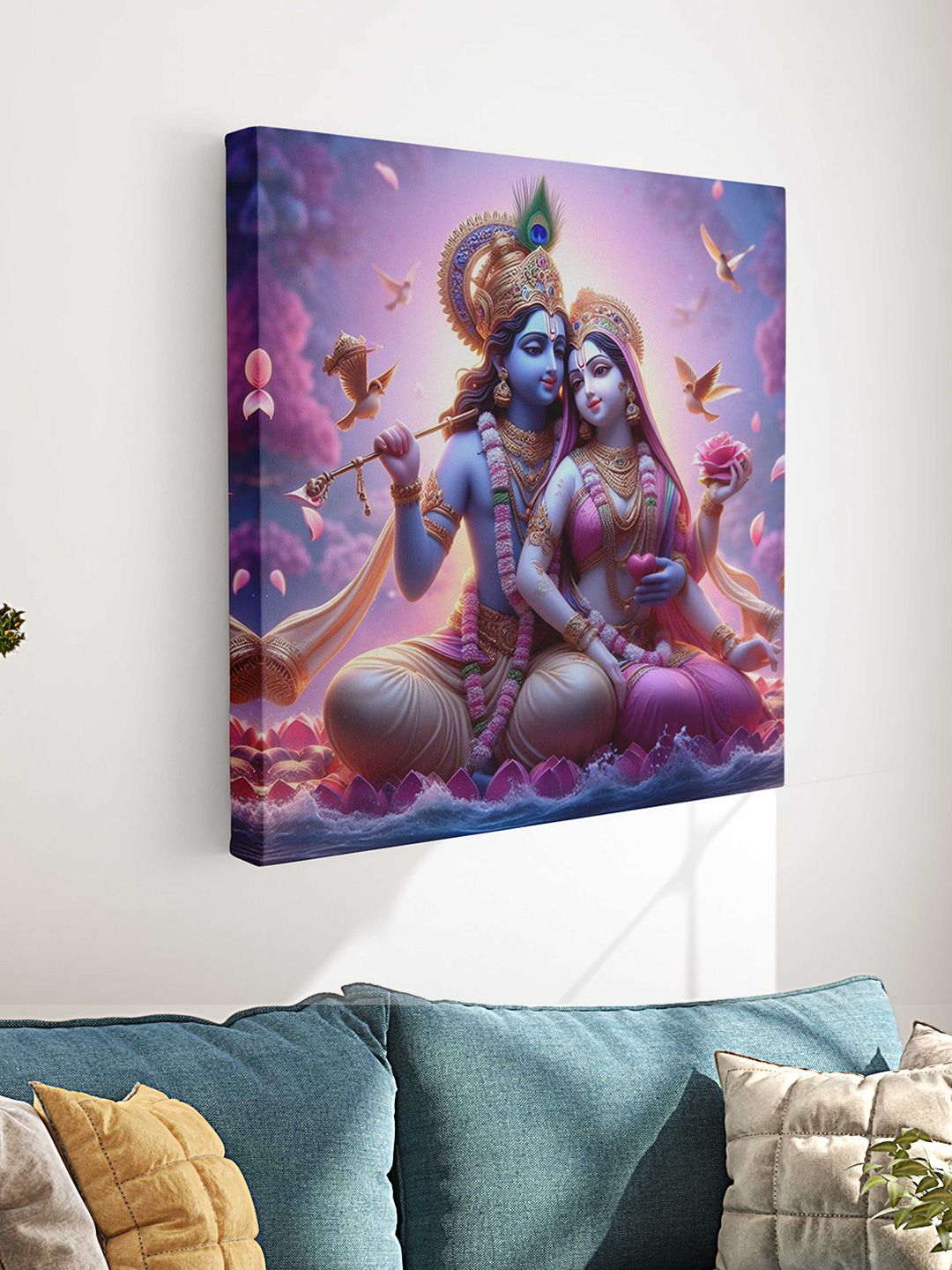 Myntra Elegant Homes Pink & Blue Lord Radha Krishna Printed Canvas Wall Art-picture-15