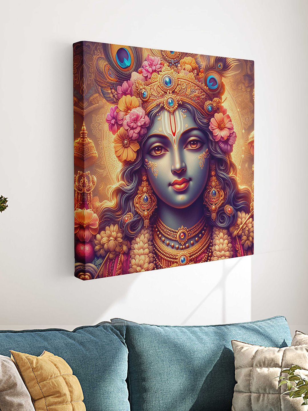 Myntra Elegant Homes Gold-Toned & Grey Lord Krishna Printed Canvas Wall Art-picture-19