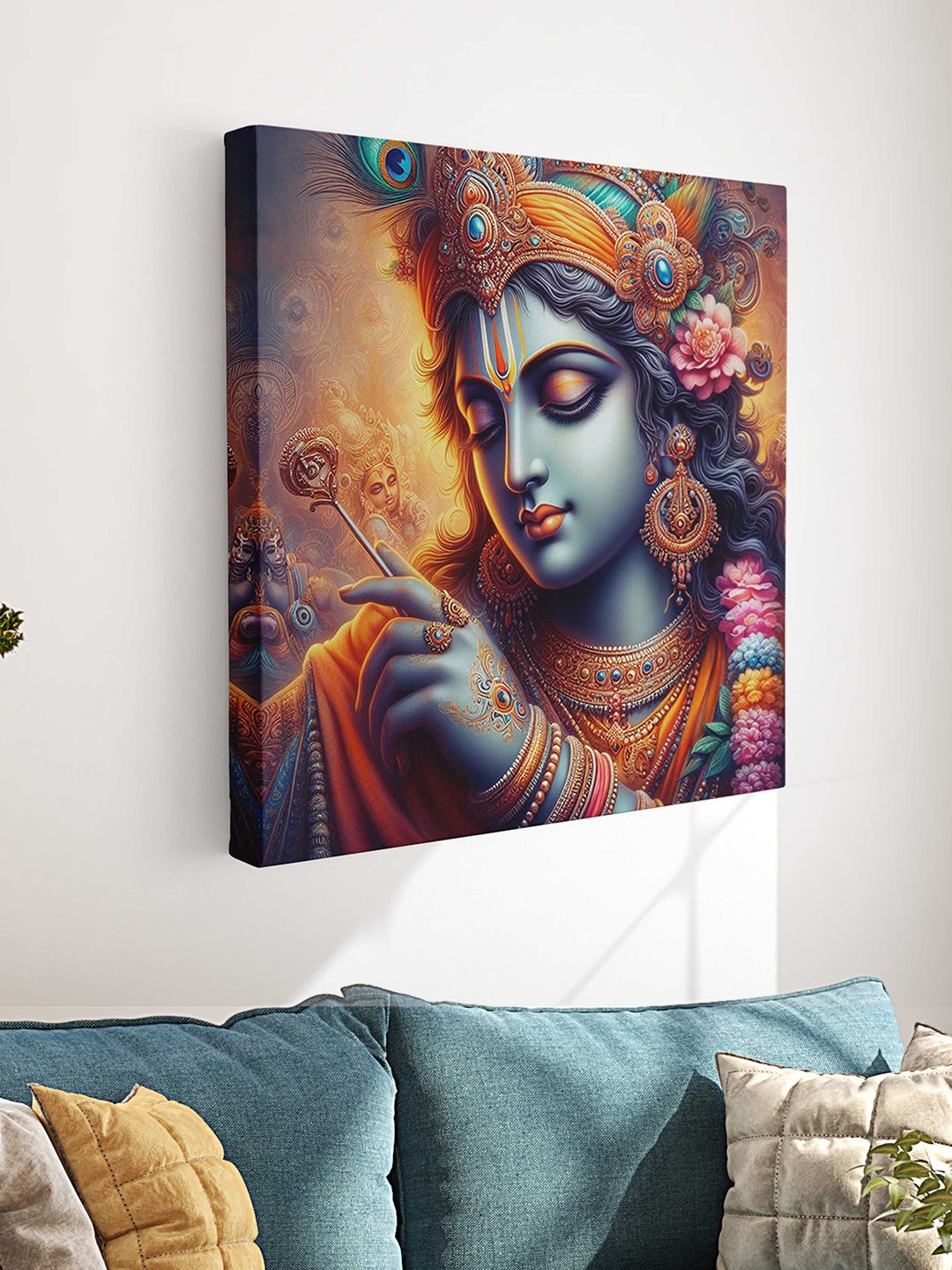 Myntra Elegant Homes Gold Toned & Blue Lord Krishna Printed Canvas Wall Art-picture-21