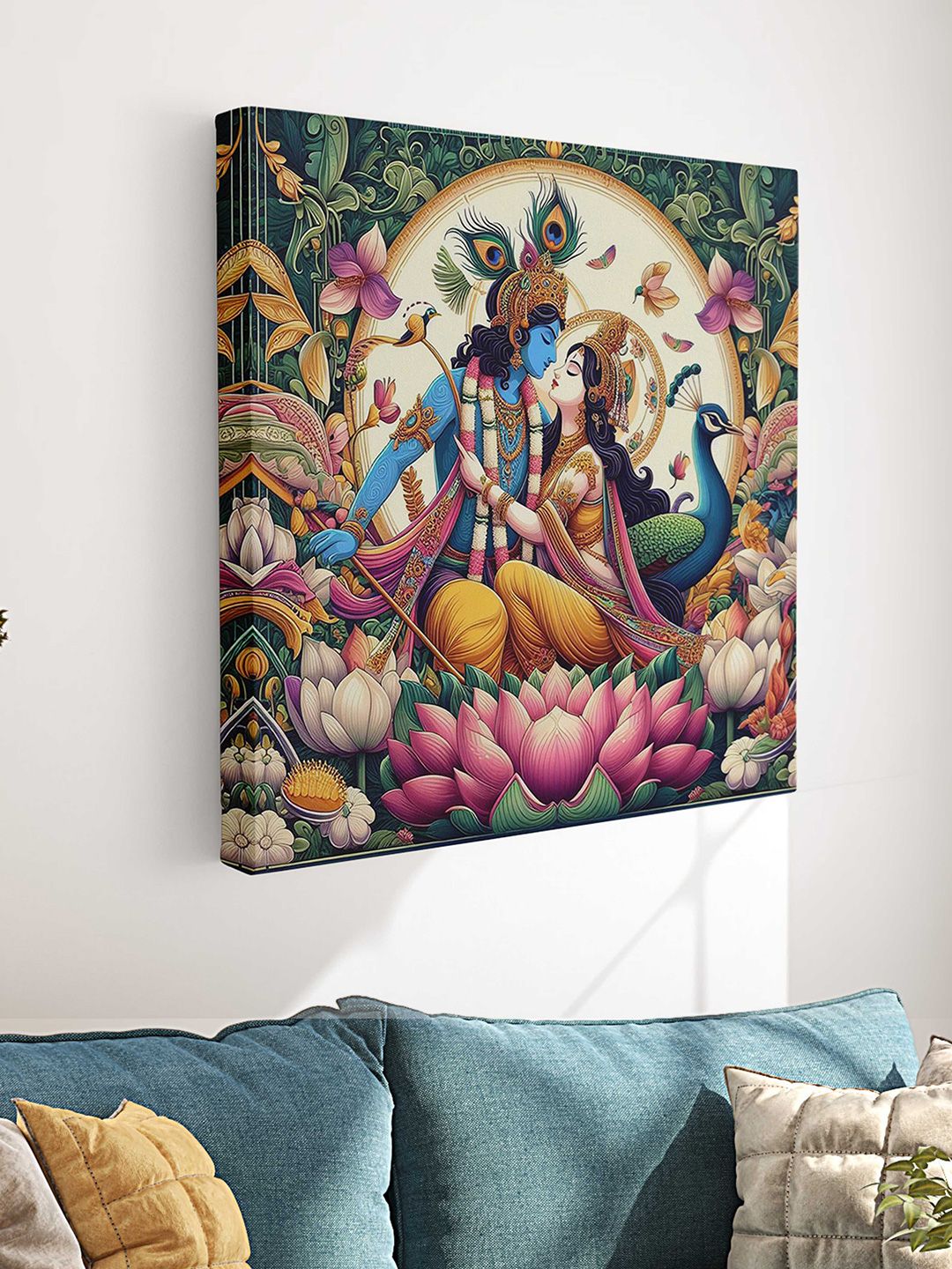 Myntra Elegant Homes Blue & Green Lord Radha Krishna Printed Canvas Wall Art-picture-26