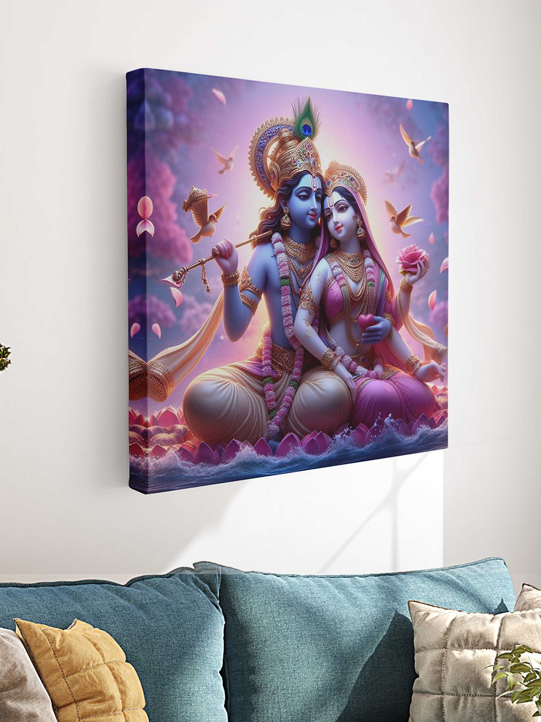 Myntra Elegant Homes Purple & Blue Lord Radha Krishna Printed Canvas Wall Art-picture-14