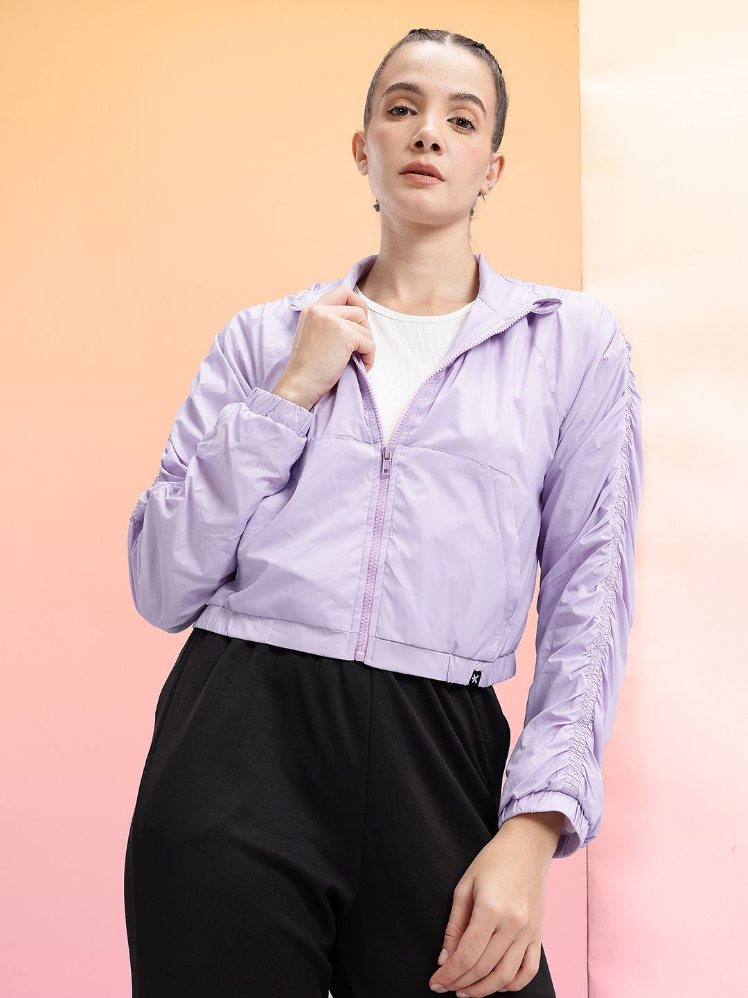 HRX by Hrithik Roshan Mock Collar Crop Bomber Jacket-image-32