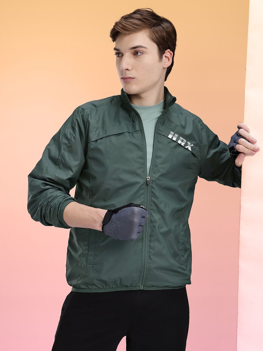 HRX by Hrithik Roshan Brand Logo Print Mock Collar Rapid-Dry Training Jacket-picture-17