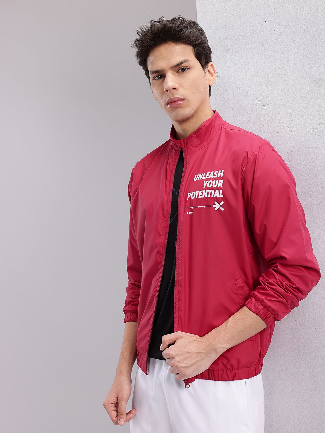 HRX by Hrithik Roshan Typography Printed Mock Collar Bomber Jacket-picture-21