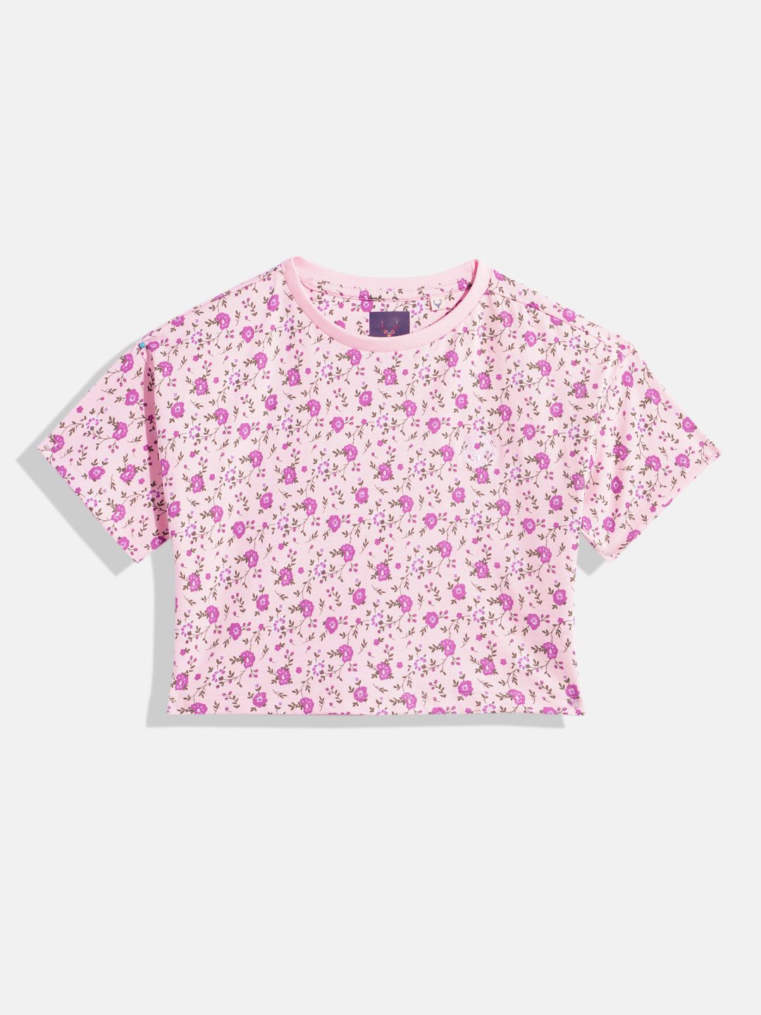 Allen Solly Junior Girls Floral Printed Pure Cotton Crop T-shirt-picture-21