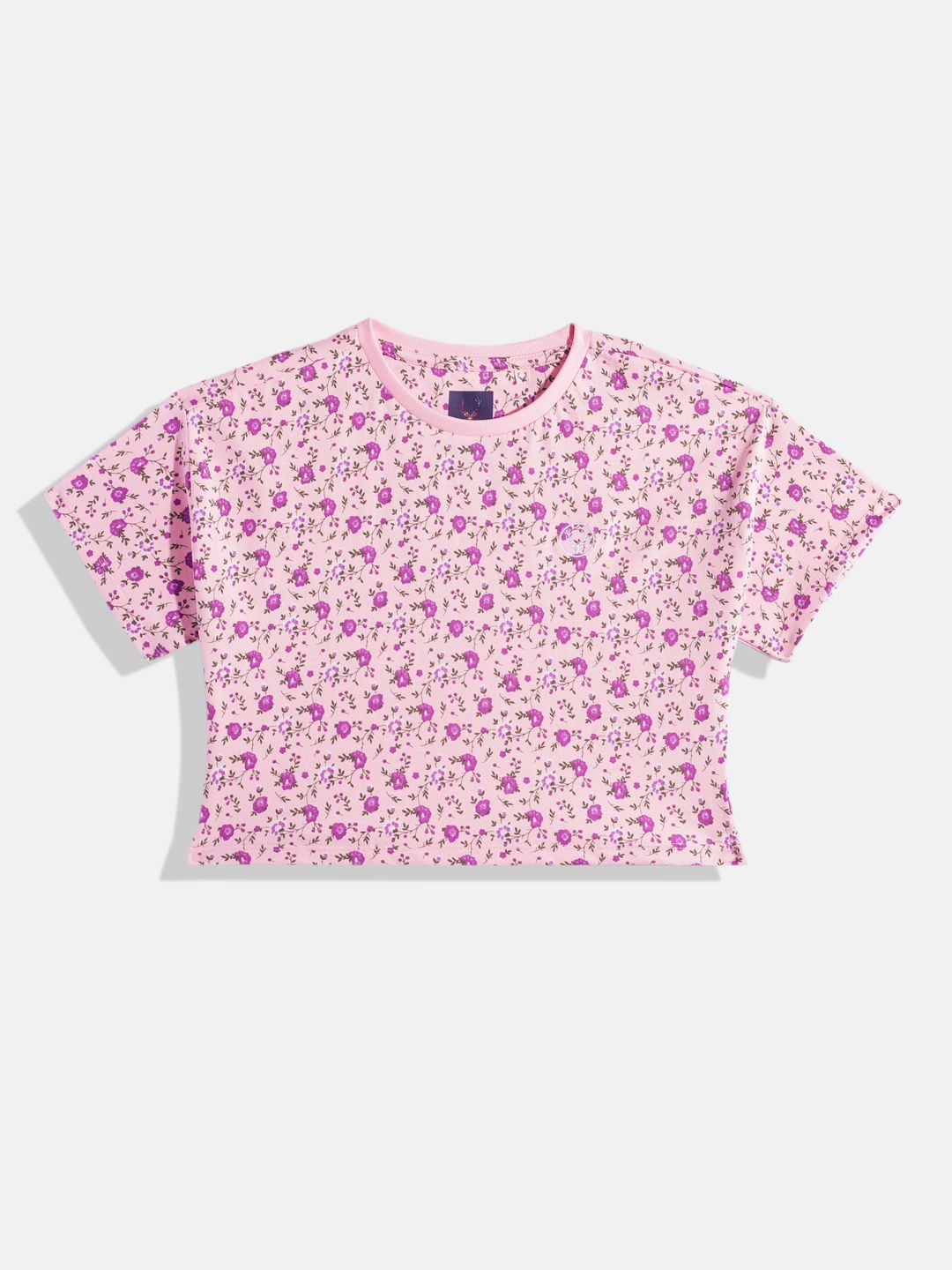 Allen Solly Junior Girls Floral Printed Pure Cotton Crop T-shirt-picture-19