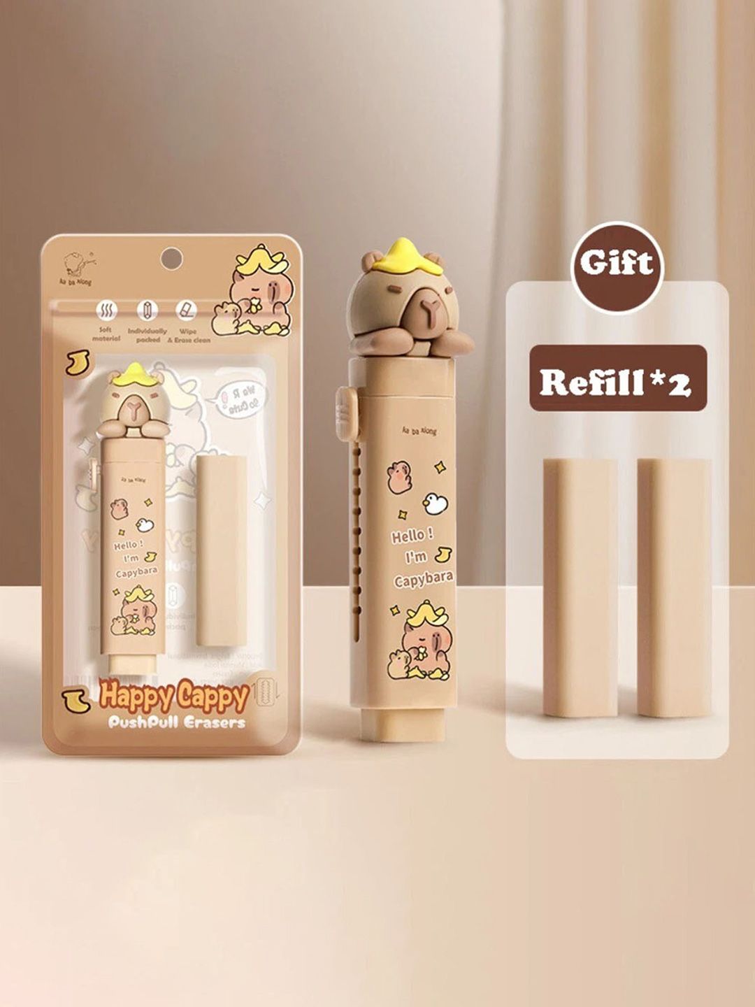 YK Kids 4 Pieces Capybara Design Retractable Press Pen Eraser-picture-15