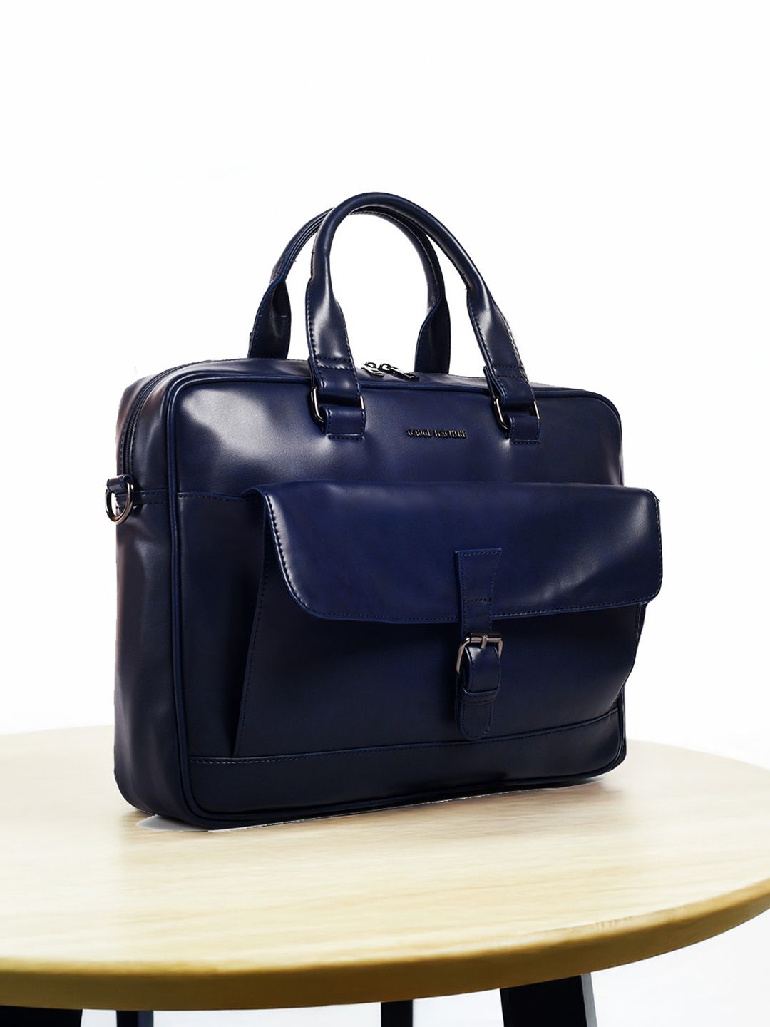 Gauge Machine Unisex Solid Blue Laptop Bag With Detachable Sling Strap-image-14
