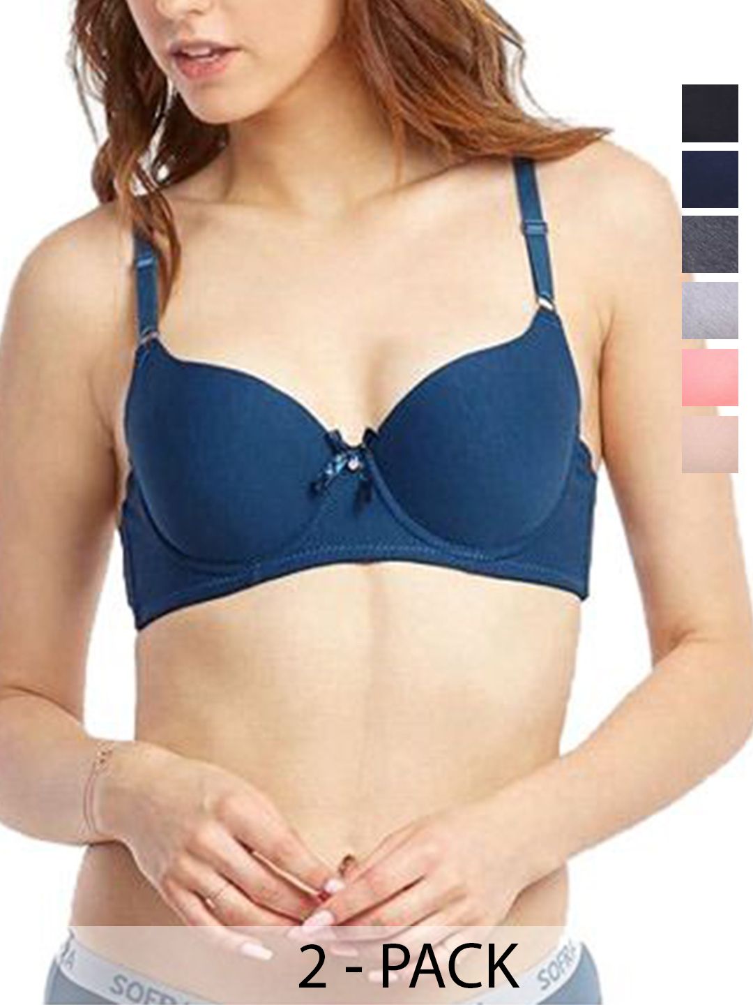 AS TRENDS Pack Of 2 Assorted Medium Coverage Underwired Lightly Padded Push-Up Bra