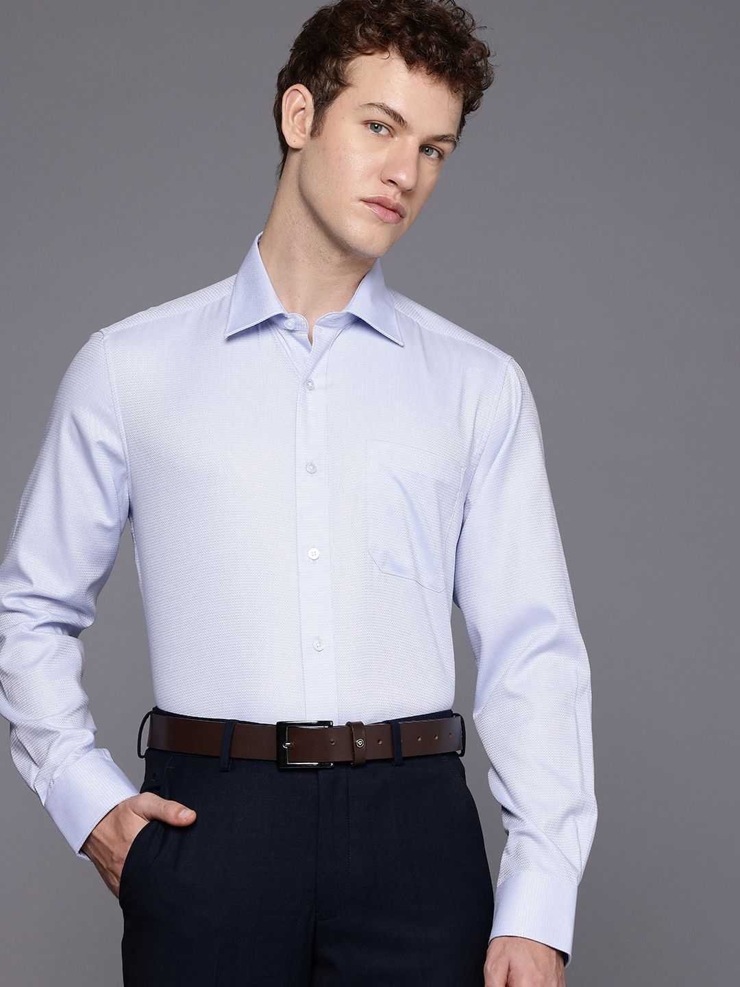 Louis Philippe Pure Cotton Classic Fit Textured Formal Shirt-picture-53