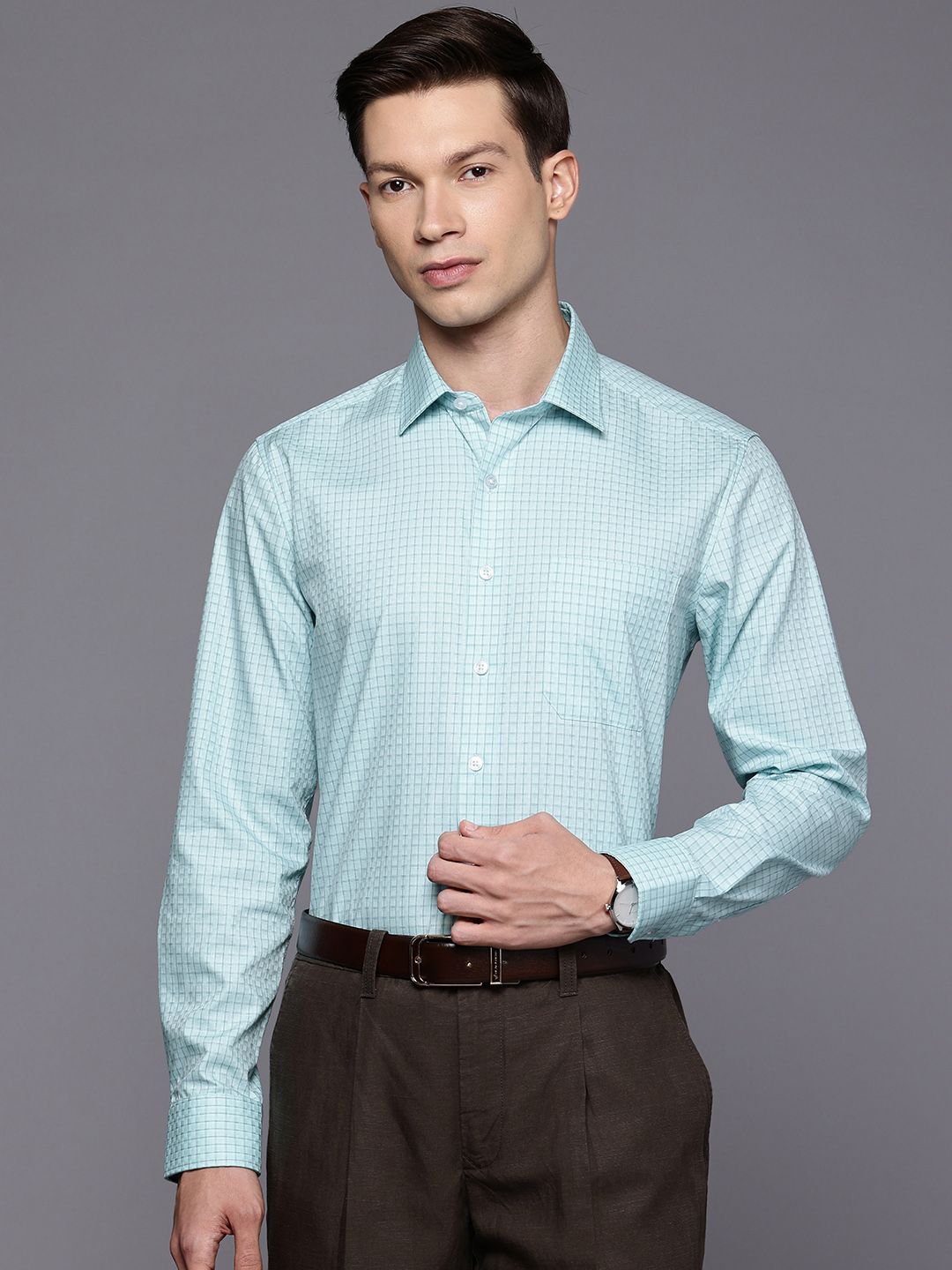 Louis Philippe Slim Fit Micro Checks Pure Cotton Formal Shirt-picture-20
