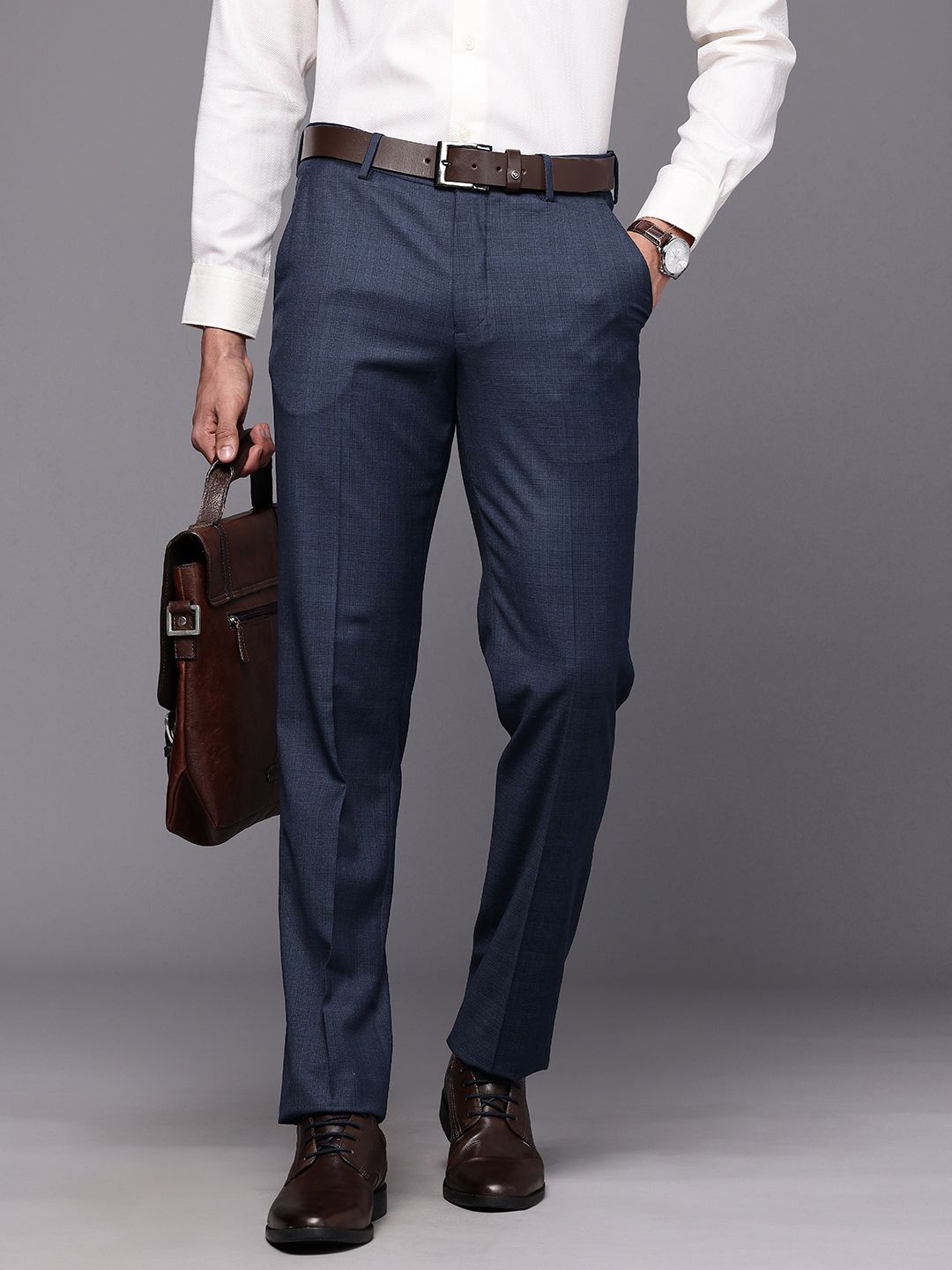 Louis Philippe Men Checked Slim Fit Formal Trousers-picture-42