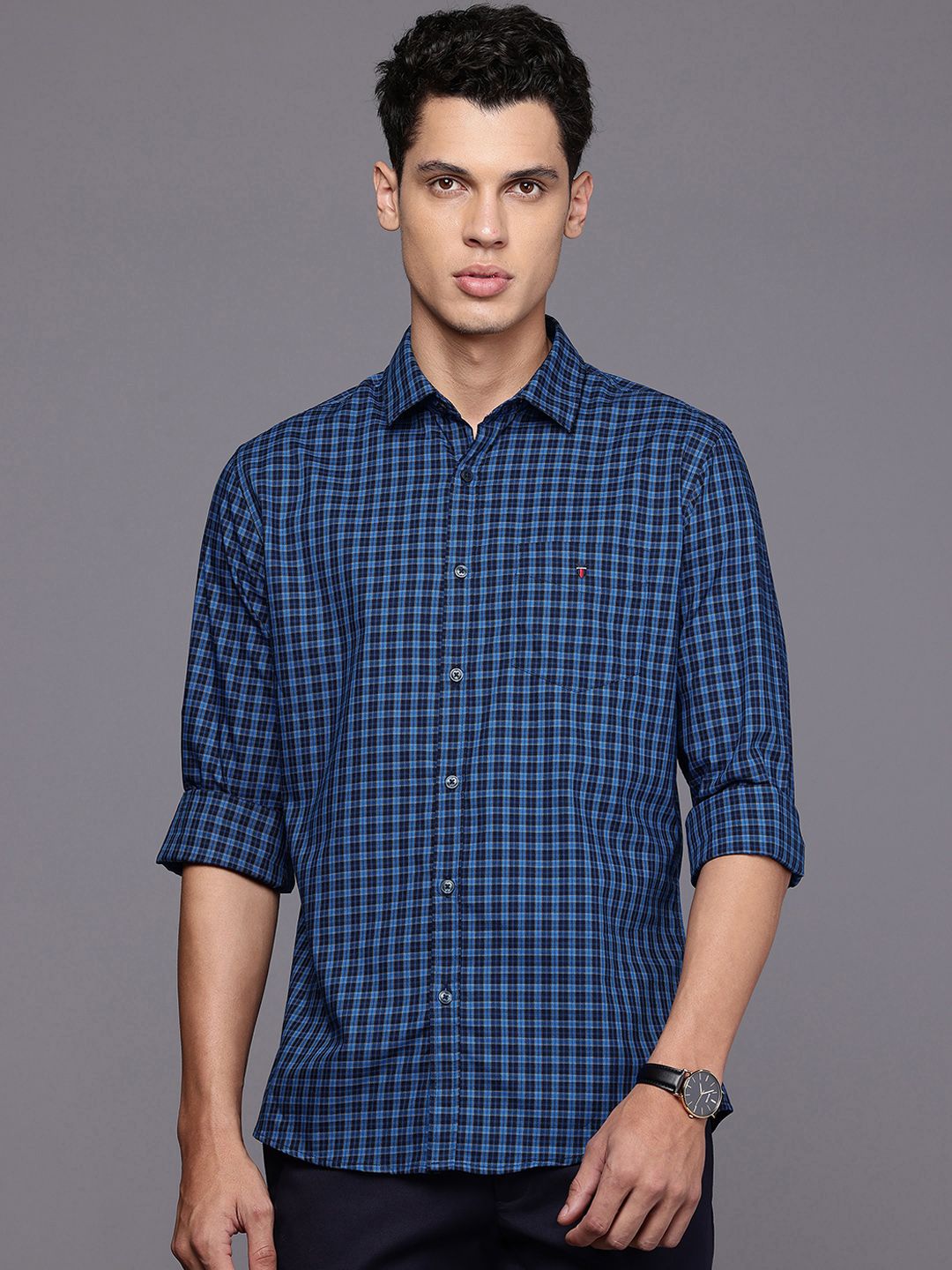 Louis Philippe Sport Pure Cotton Slim Fit Checked Casual Shirt