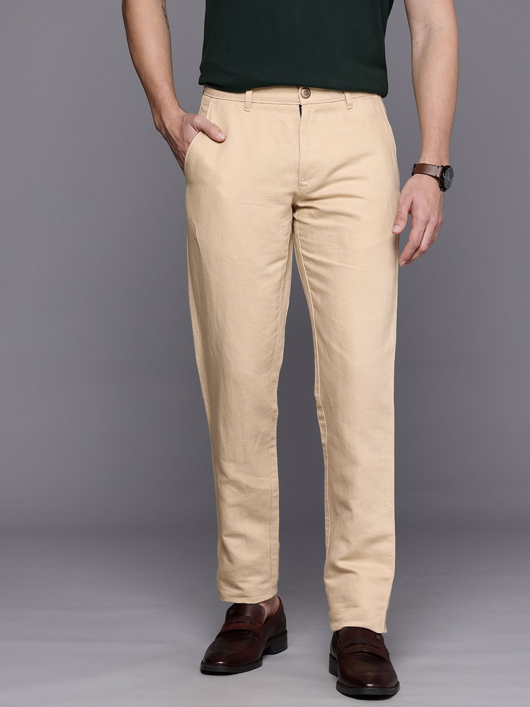 Louis Philippe Sport Men Linen Cotton Slim Fit Chinos Trousers-picture-25