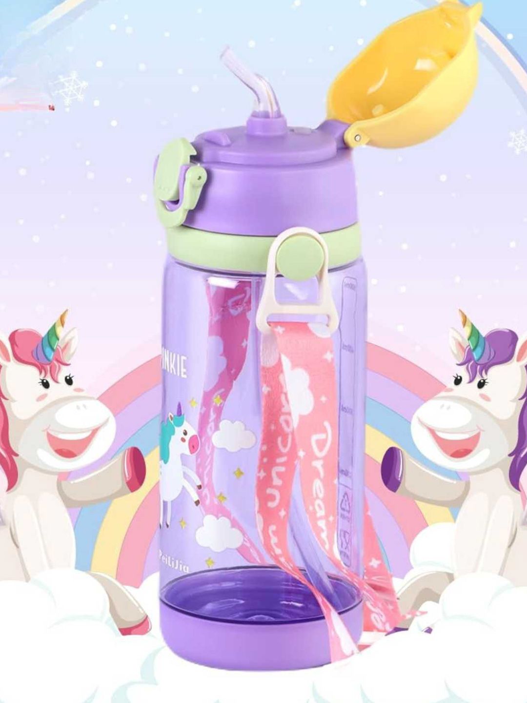YK Purple & Yellow Printed Water Bottle-600 ml