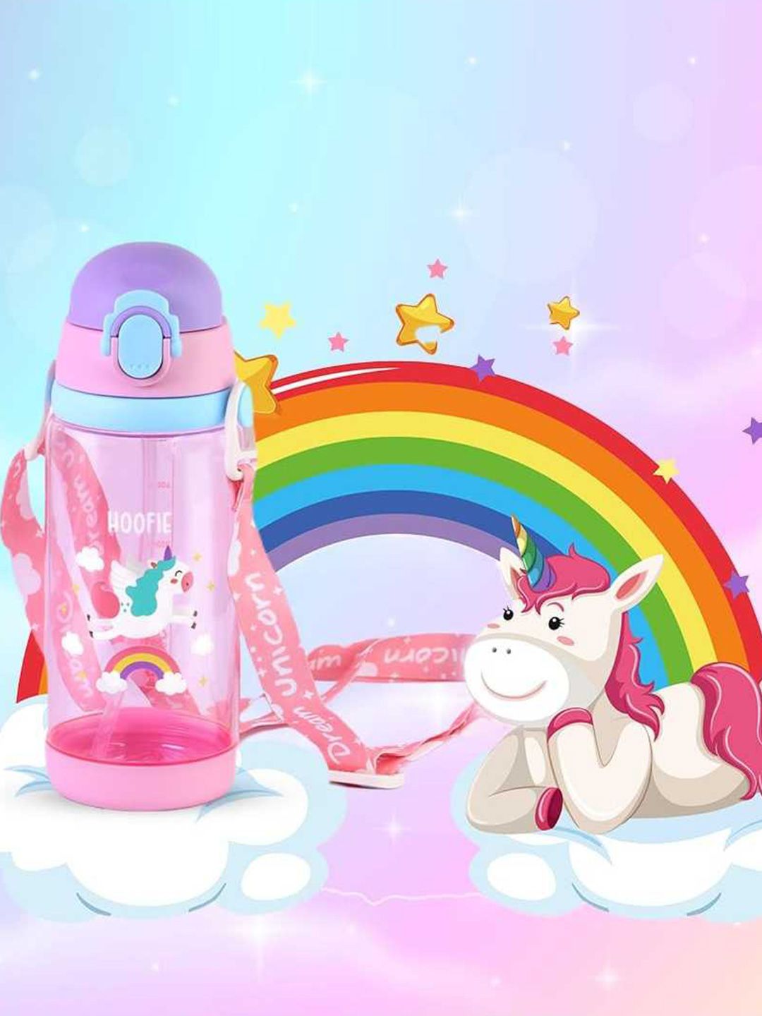 YK Pink Plastic Printed Water Bottle 600ML