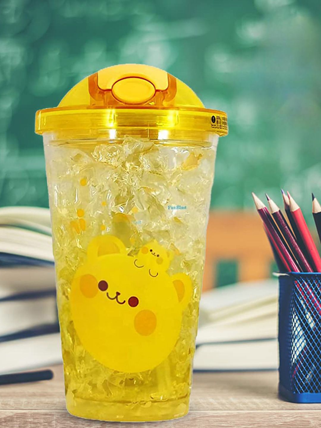 YK Yellow Cartoon Characters Printed Frosty Ice Cup Tumbler Sipper Water Bottle -450ml