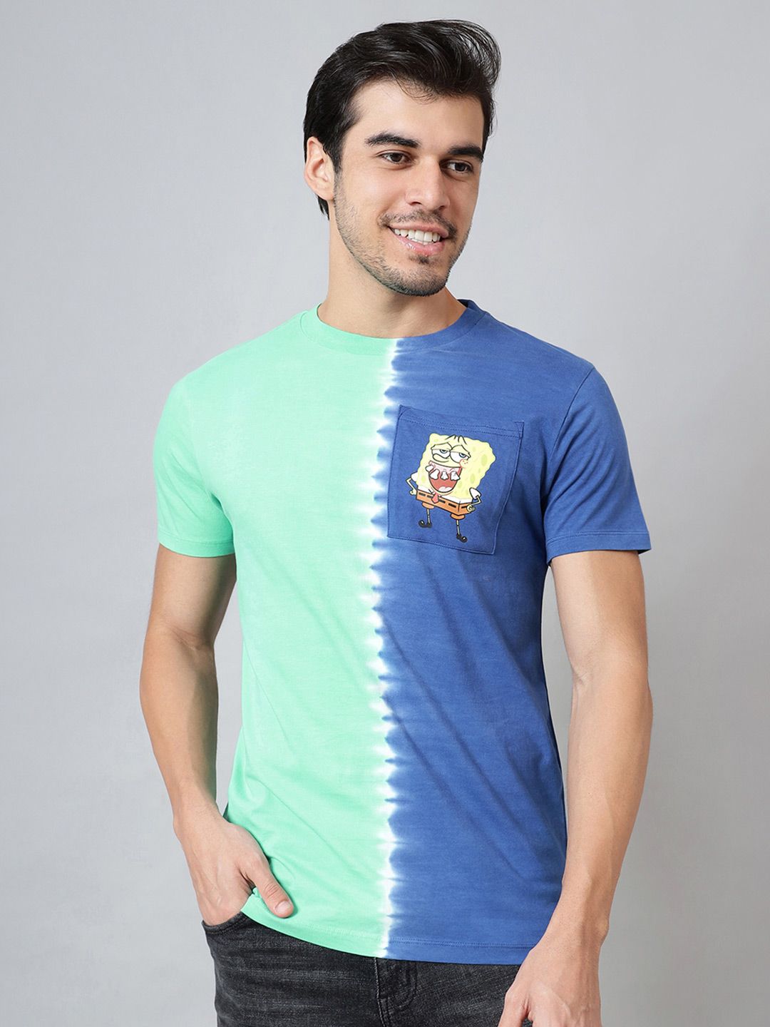 Free Authority Men Sponge Bob Colourblocked Round Neck Cotton T-shirt-picture-14
