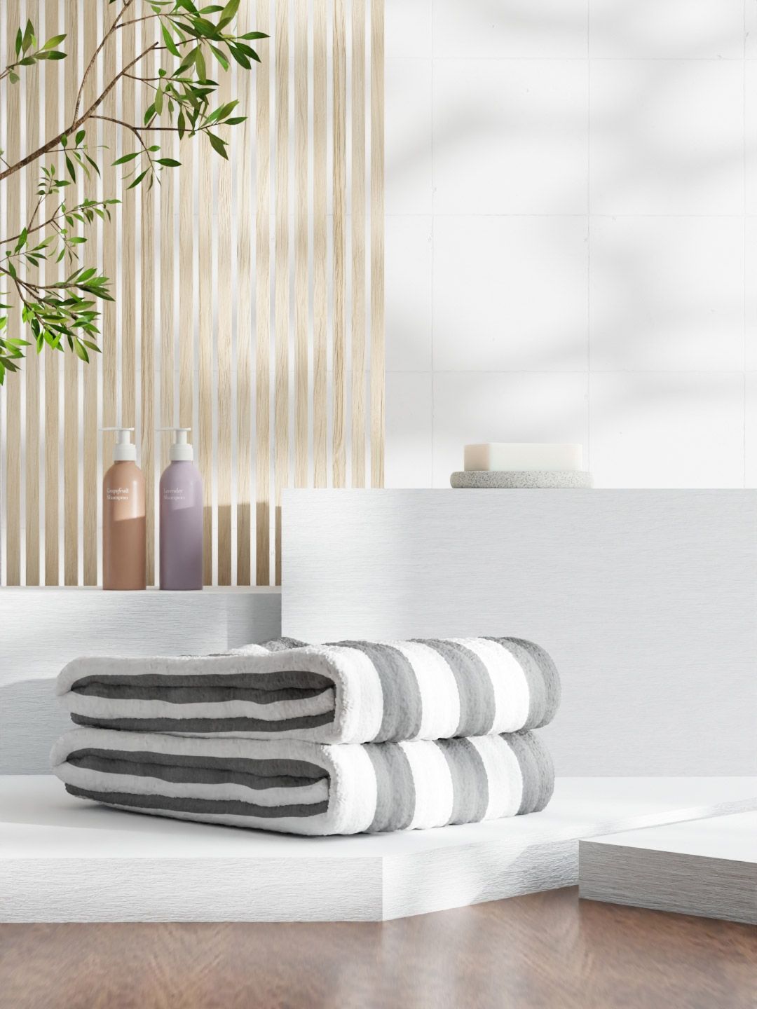 MAXNAP Sleep Support Cabana Grey & White Striped 2 Pieces 200 GSM Towel Set-picture-35