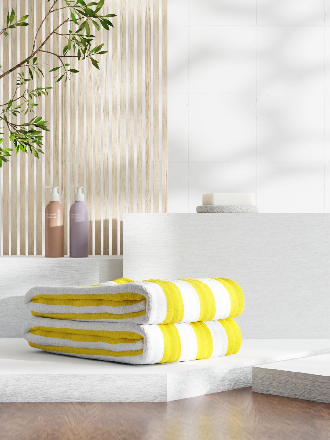 MAXNAP Sleep Support Cabana Yellow & White Striped 2 Pieces 200 GSM Towel Set-picture-48