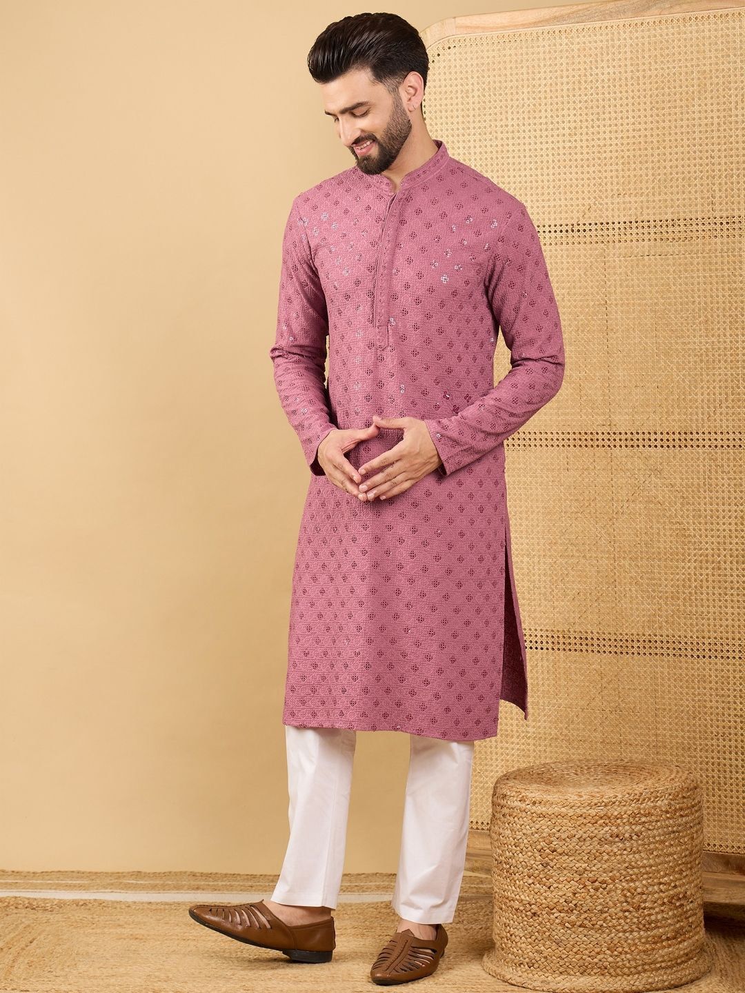 House of Pataudi Men Solid Embellished Straight Kurta-picture-31