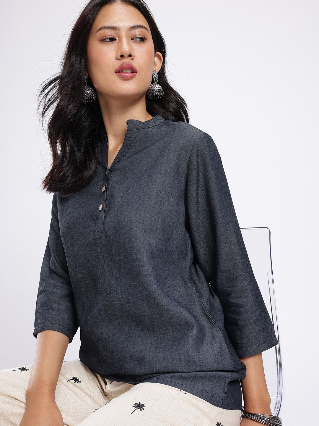 Anouk Rustic Mandarin Collar Pure Cotton Top-picture-26