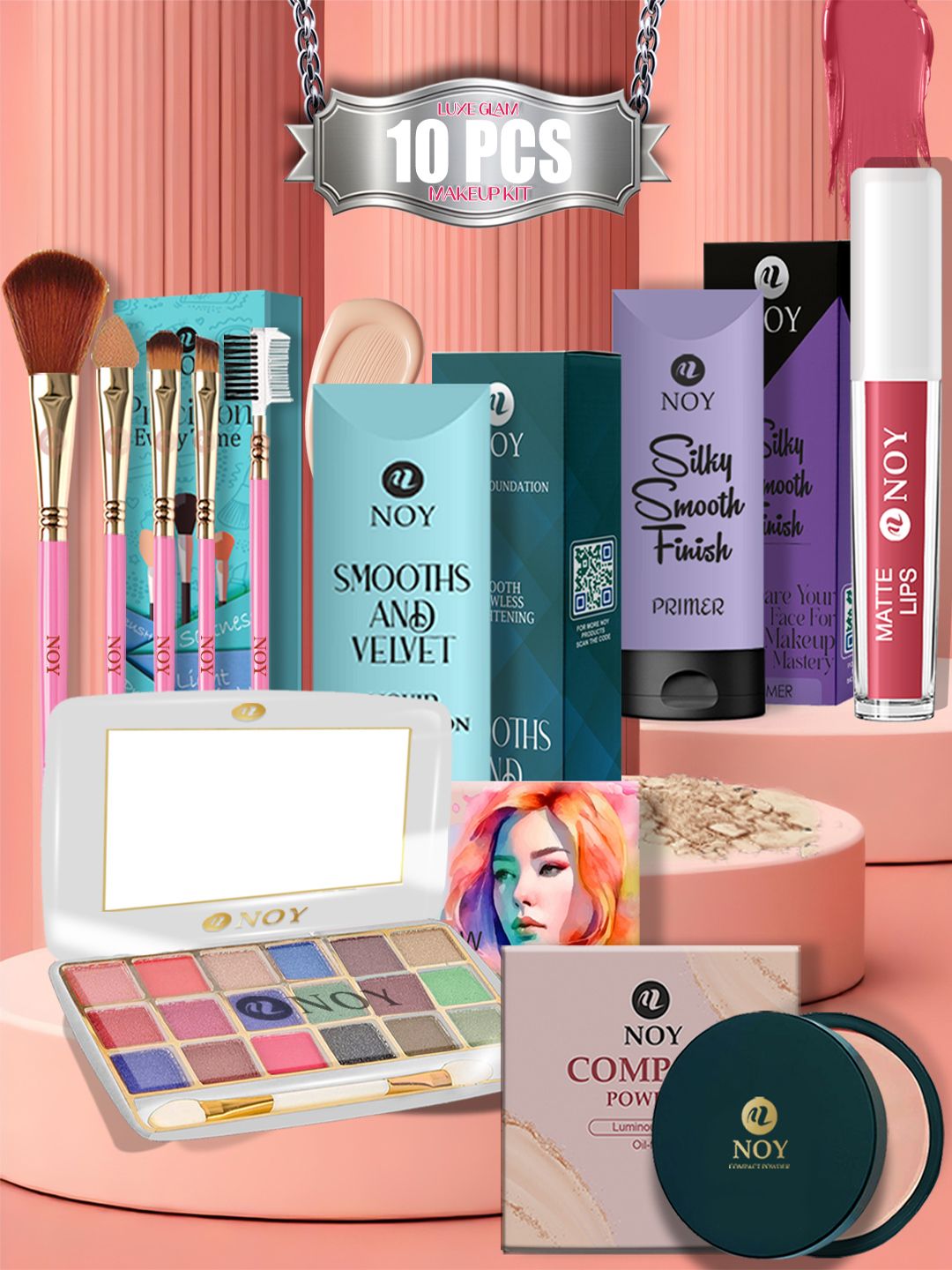 NOY Set Of 10 Full Face Makeup Kit with eyeshadow, Primer, Foundation & Lipstick-picture-17