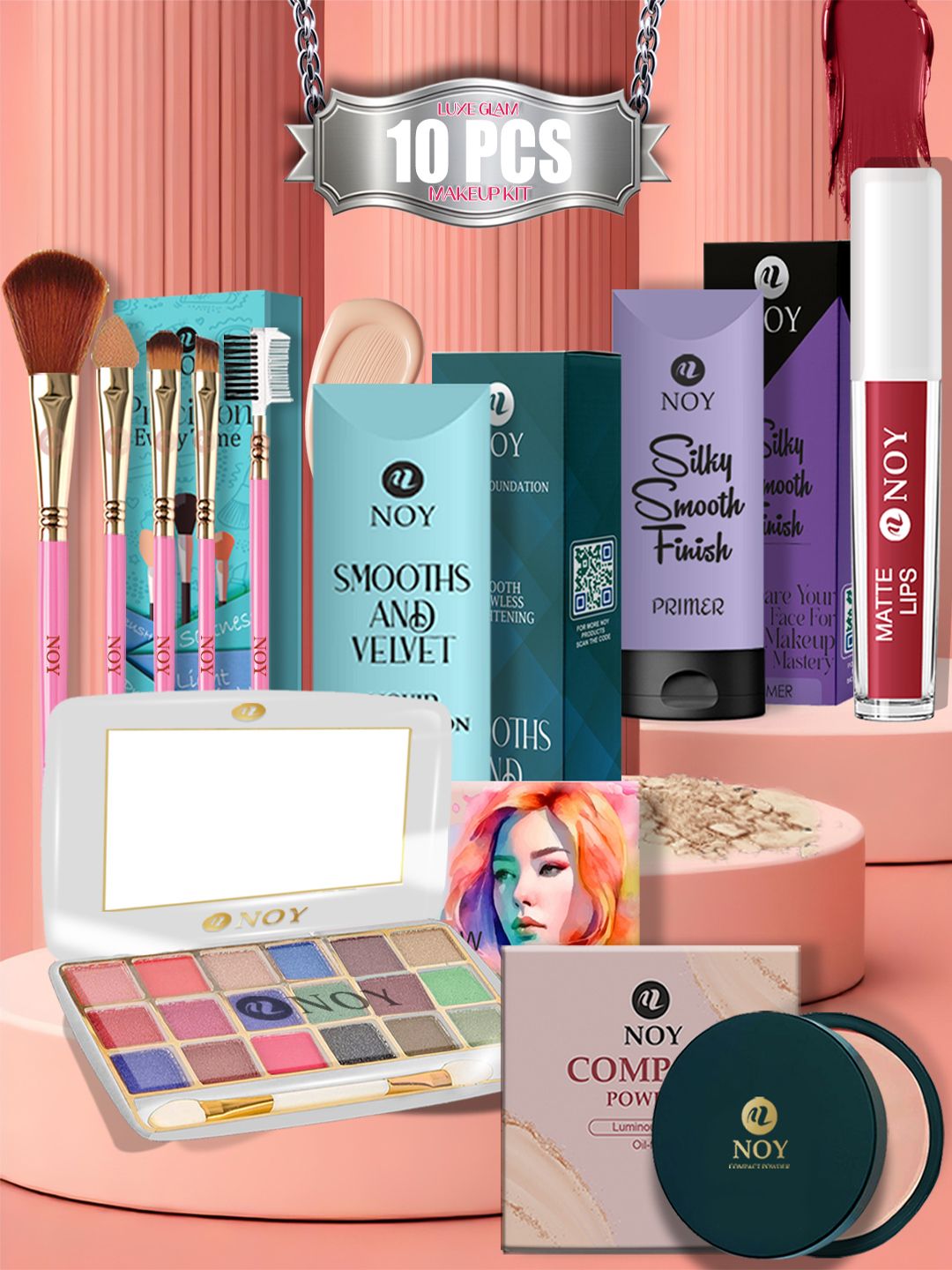 NOY 10-in-1 Premium Makeup Kit for Full-Face Glam with Foundation, Compact & Lipstick-image-45