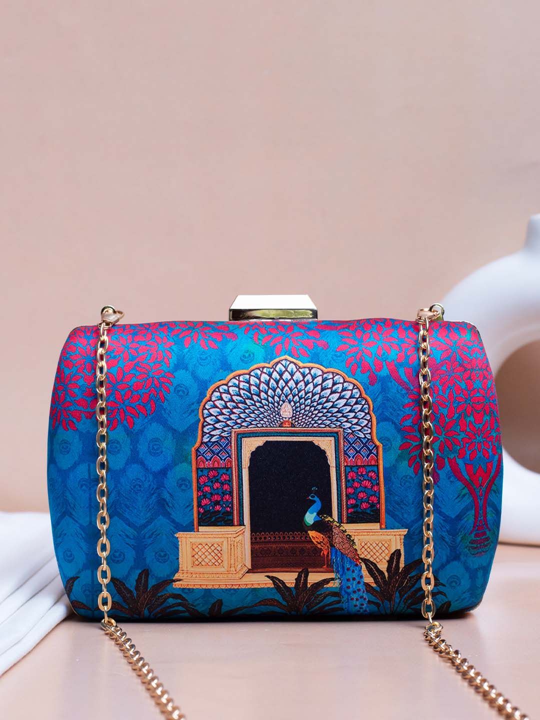 ARTKLIM Peacock Printed Box Clutch With Shoulder Strap-picture-35