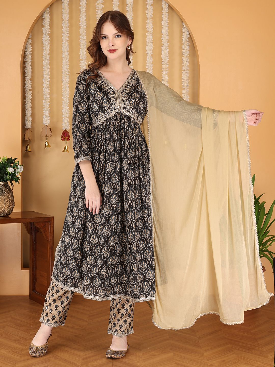Anouk Women Abstract Printed Cotton Kurta with Trouser & Dupatta
