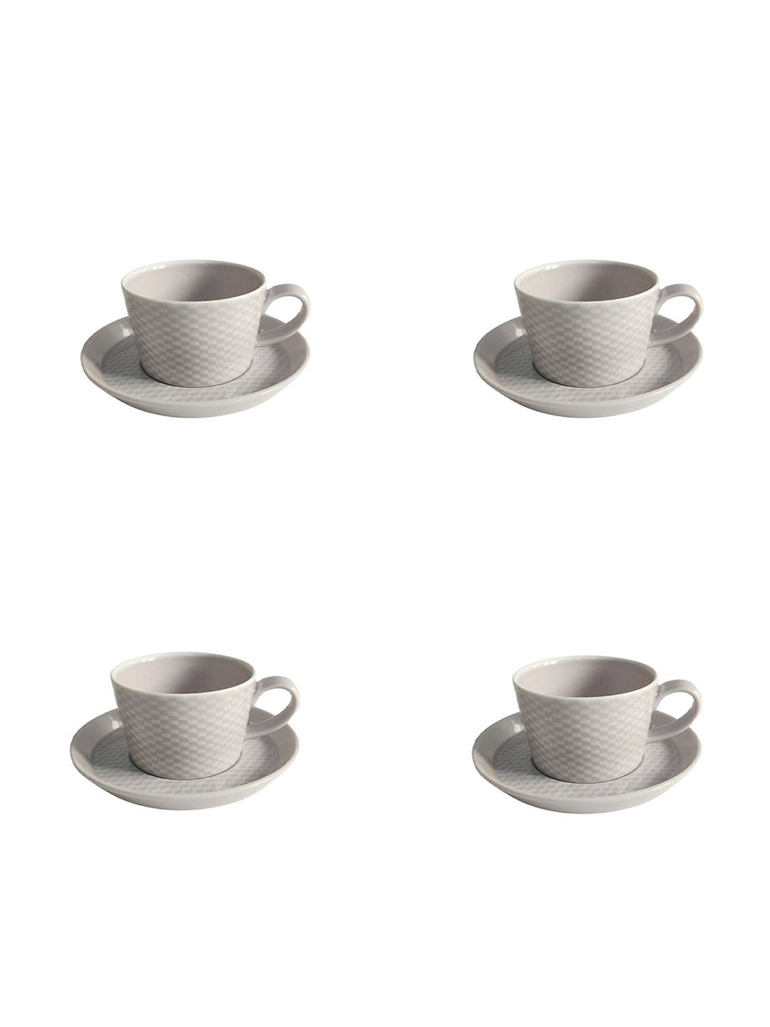Chabby Chic Grey 8 Pieces Textured Porcelain Cup Saucer Set-image-17