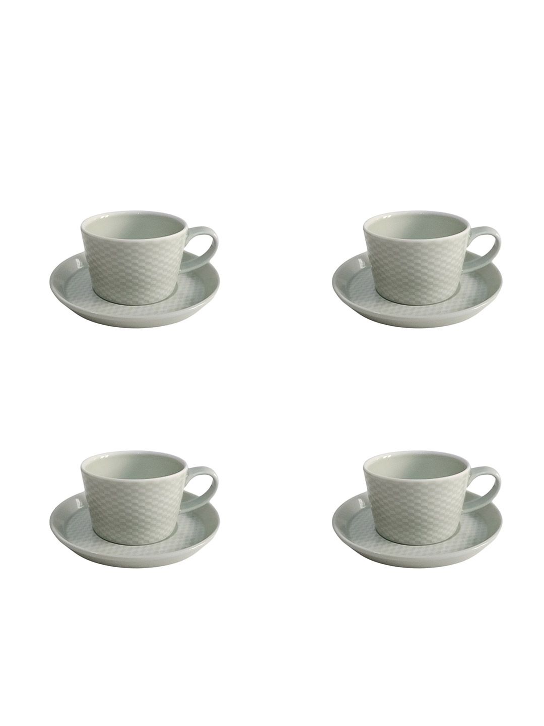 Chabby Chic Green 8 Pieces Textured Porcelain Cup Saucer Set-image-29