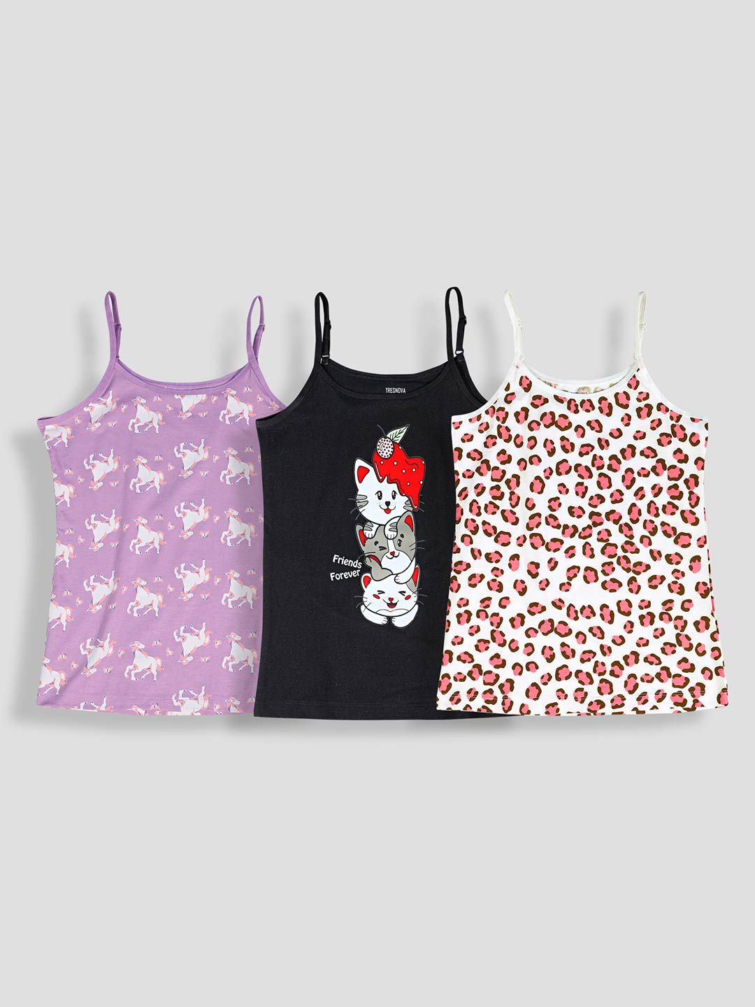 TRESNOVA Girls Pack Of 3 Printed Anti-Microbial Camisoles-picture-39