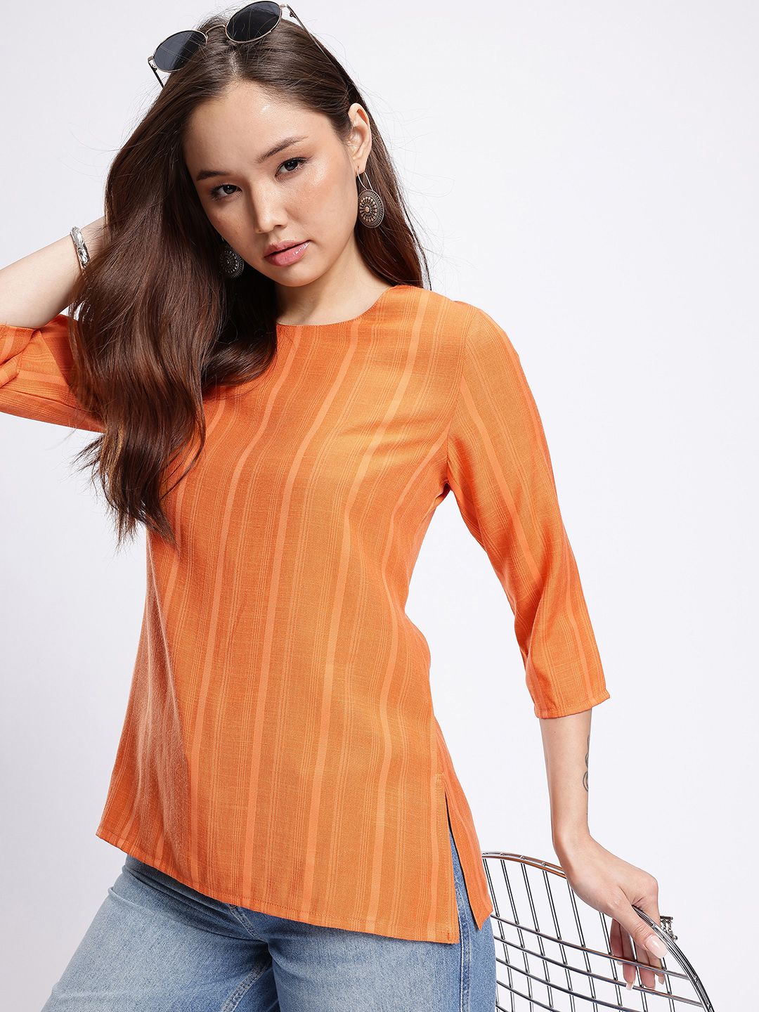 Anouk Rustic Woven Design Striped Straight Kurti-picture-31