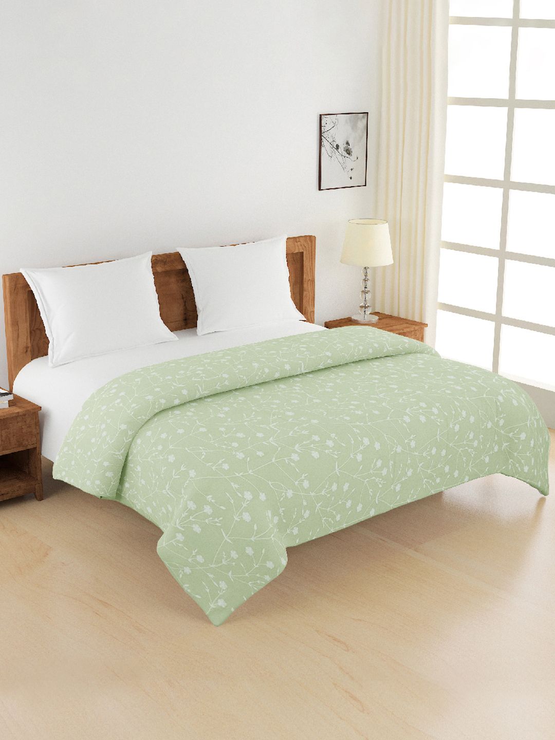 SWAYAM Green & White Floral AC Room 120 GSM Double Bed Comforter