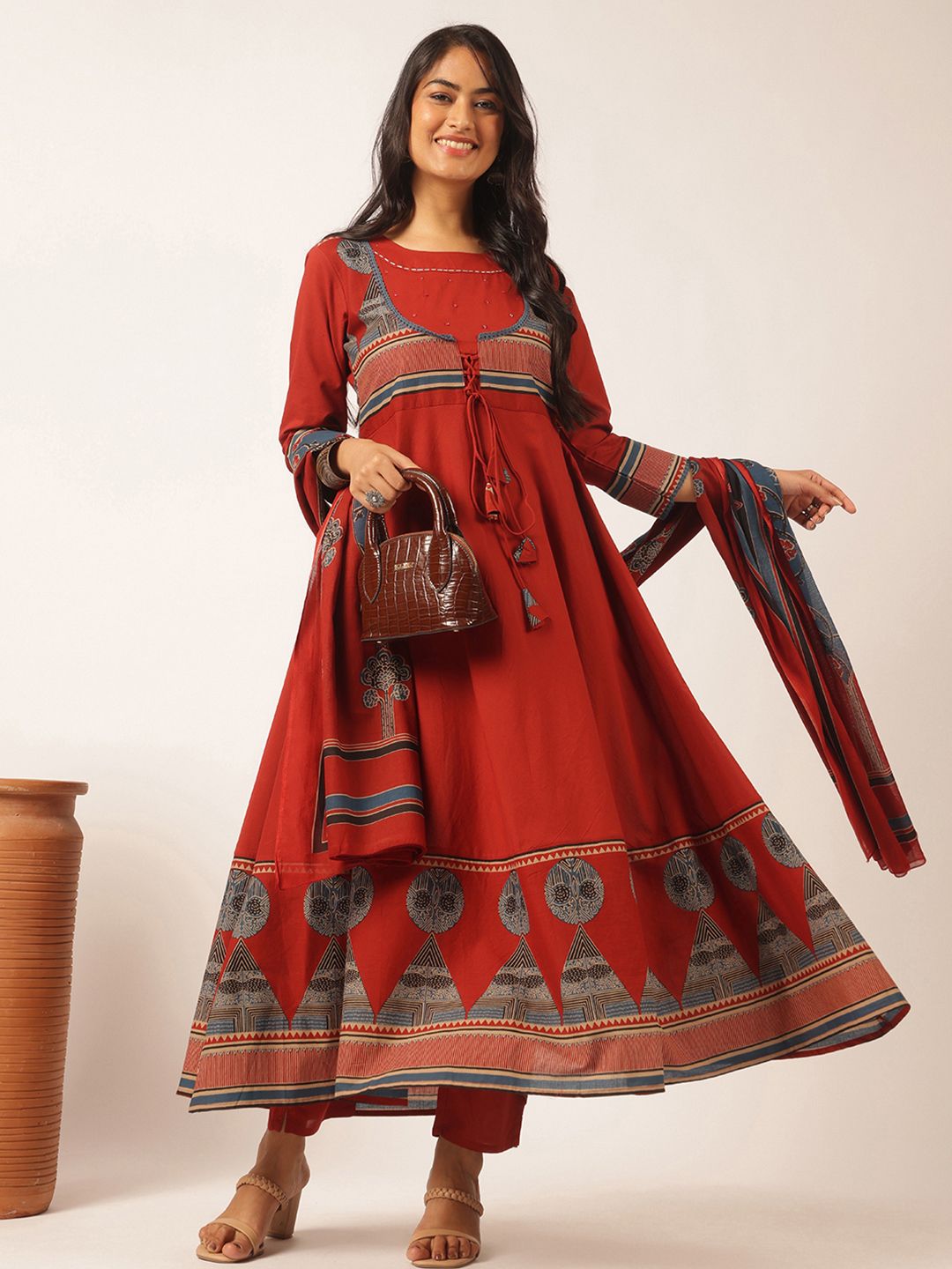 Women Kurta and Trousers Set Pure Cotton