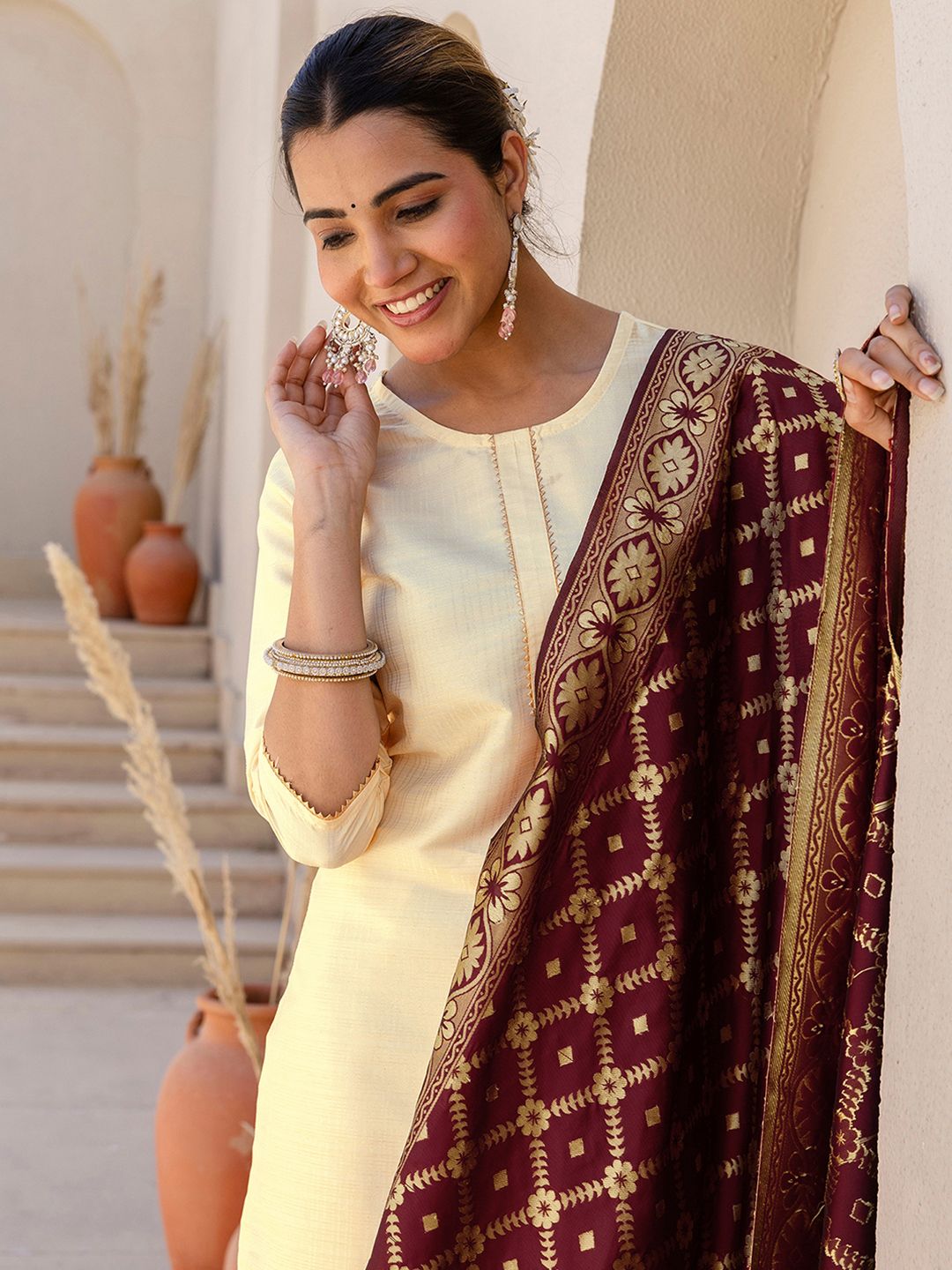 SANISA Women Solid Kurta with Trousers & Dupatta