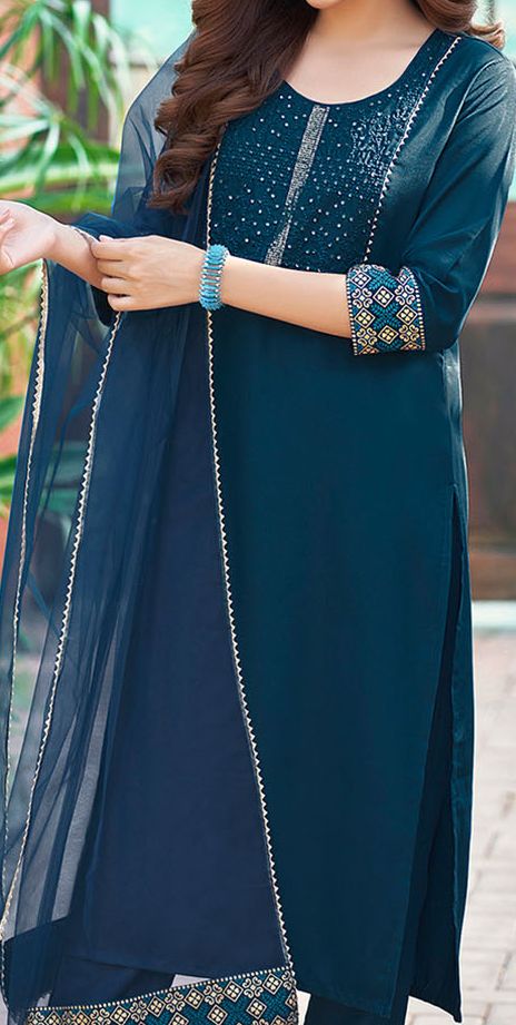 Women women ethnic motifs embroidered cotton kurta with trousers & dupatta main image 0