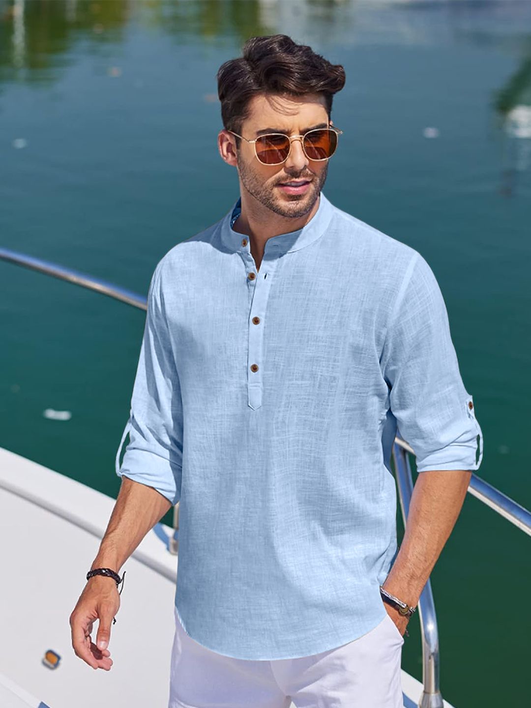 Zombom Men SolidStraightAbove Knee Kurta-picture-27